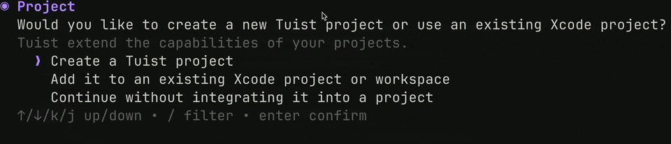 A gif that shows the component in action. The developer uses the key strokes up and down arrows to move their selection. They also type a few letters to filter the options