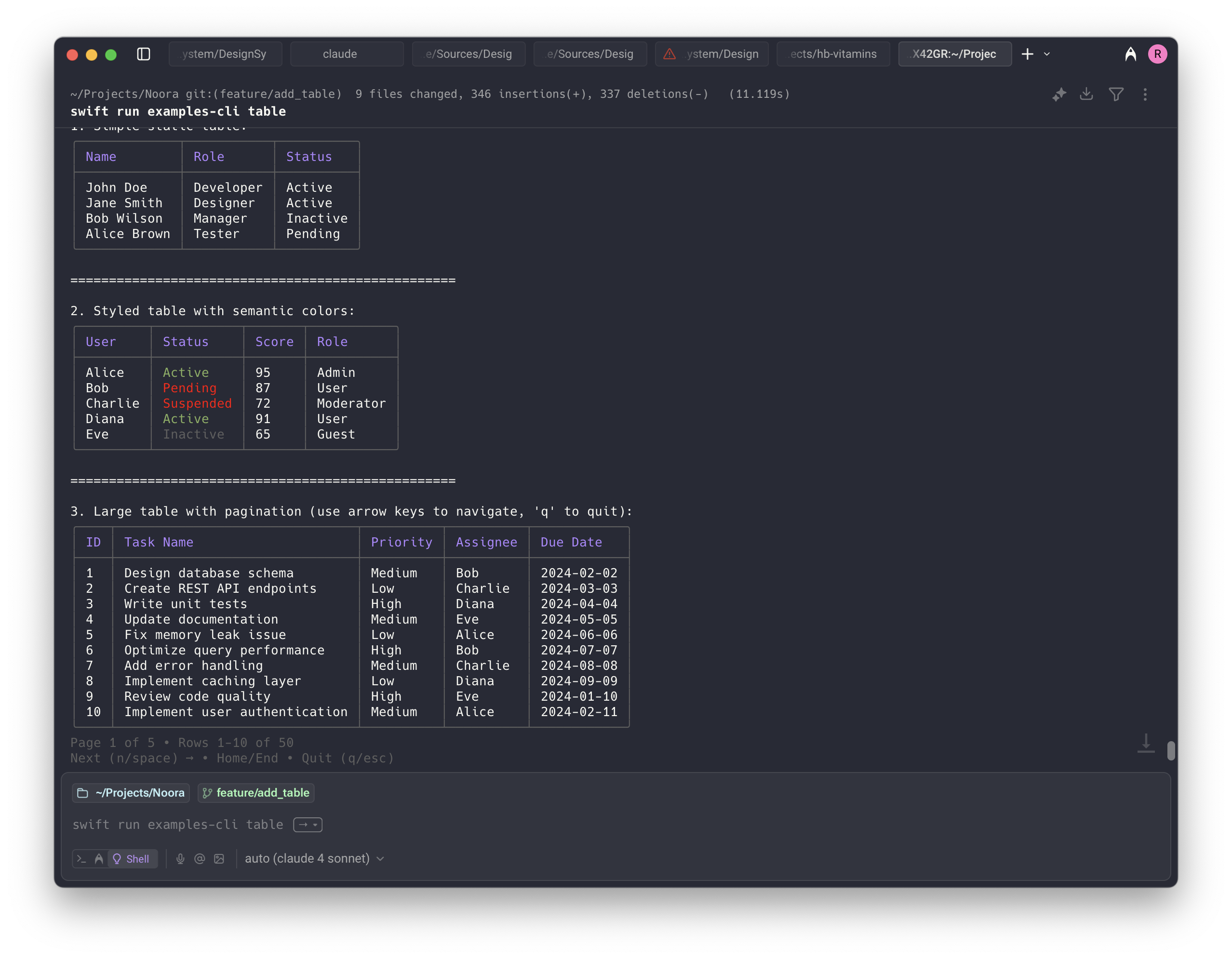 A gif that shows the static table component in action